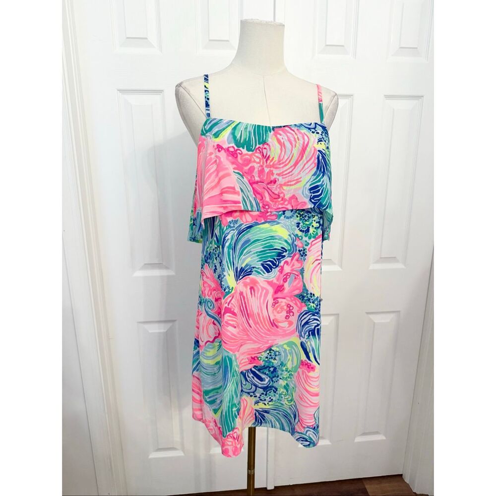 Lilly Pulitzer Multicolor Beach Please Print Lexi Ruffle Slip Dress Size Small